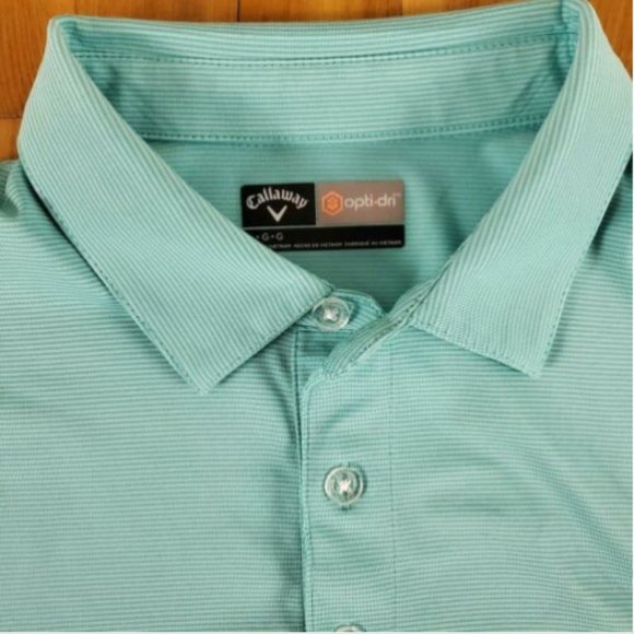 Callaway Mens Polo Baby Blue Striped Golf Shirt - Picture 2 of 3